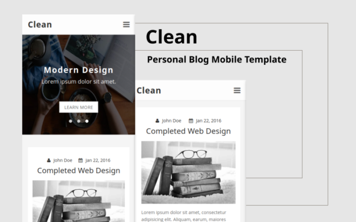 Temiz - Kişisel Blog Mobil Web Sitesi Şablonu