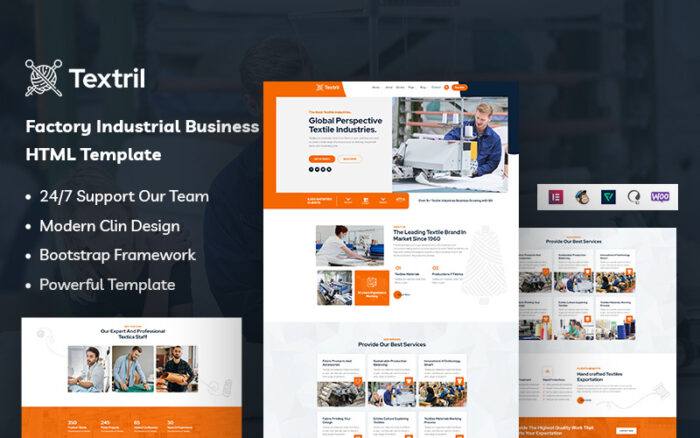 Textril – Fabrika Endüstriyel İşletme Web Sitesi Şablonu