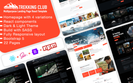 Trekking Club - ReactJS Şablonu Açık/Koyu