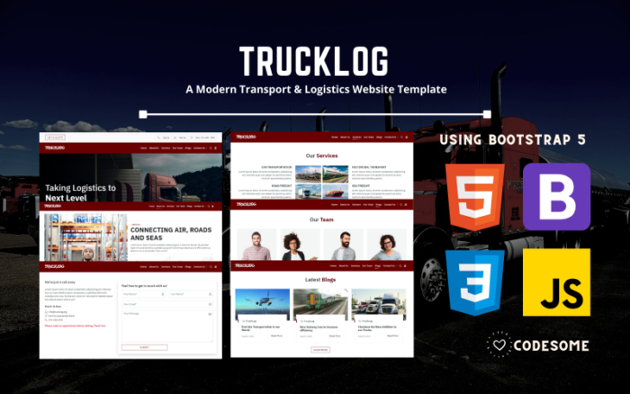 TRUCKLOG - Modern Taşımacılık ve Lojistik HTML Web Sitesi Şablonu