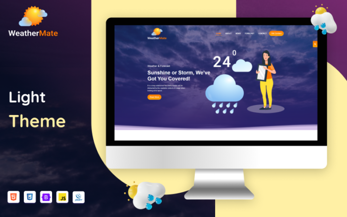 Weather Mate | Tek Sayfalık Hava Tahminleri Web Sitesi Şablonu