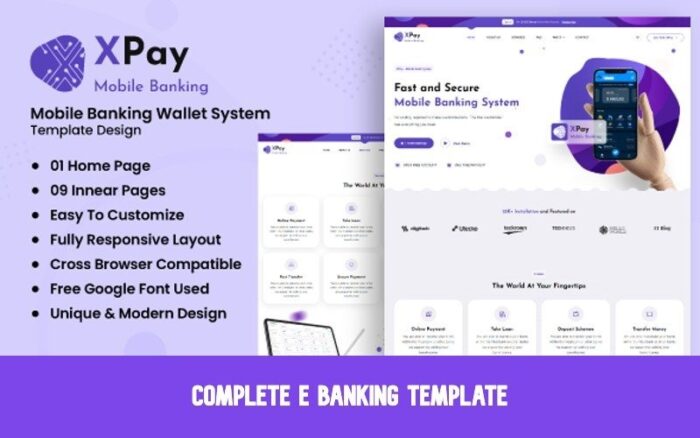 XPay - Mobil Bankacılık E Cüzdan Platformu HTML Şablonu