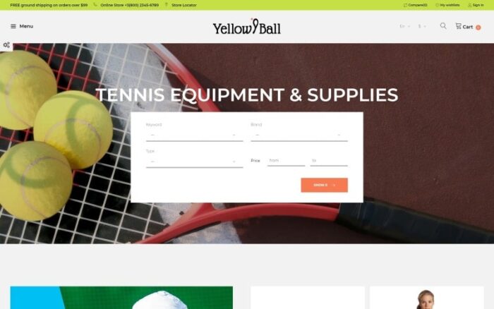 YellowBall - Tennis Store PrestaShop Teması